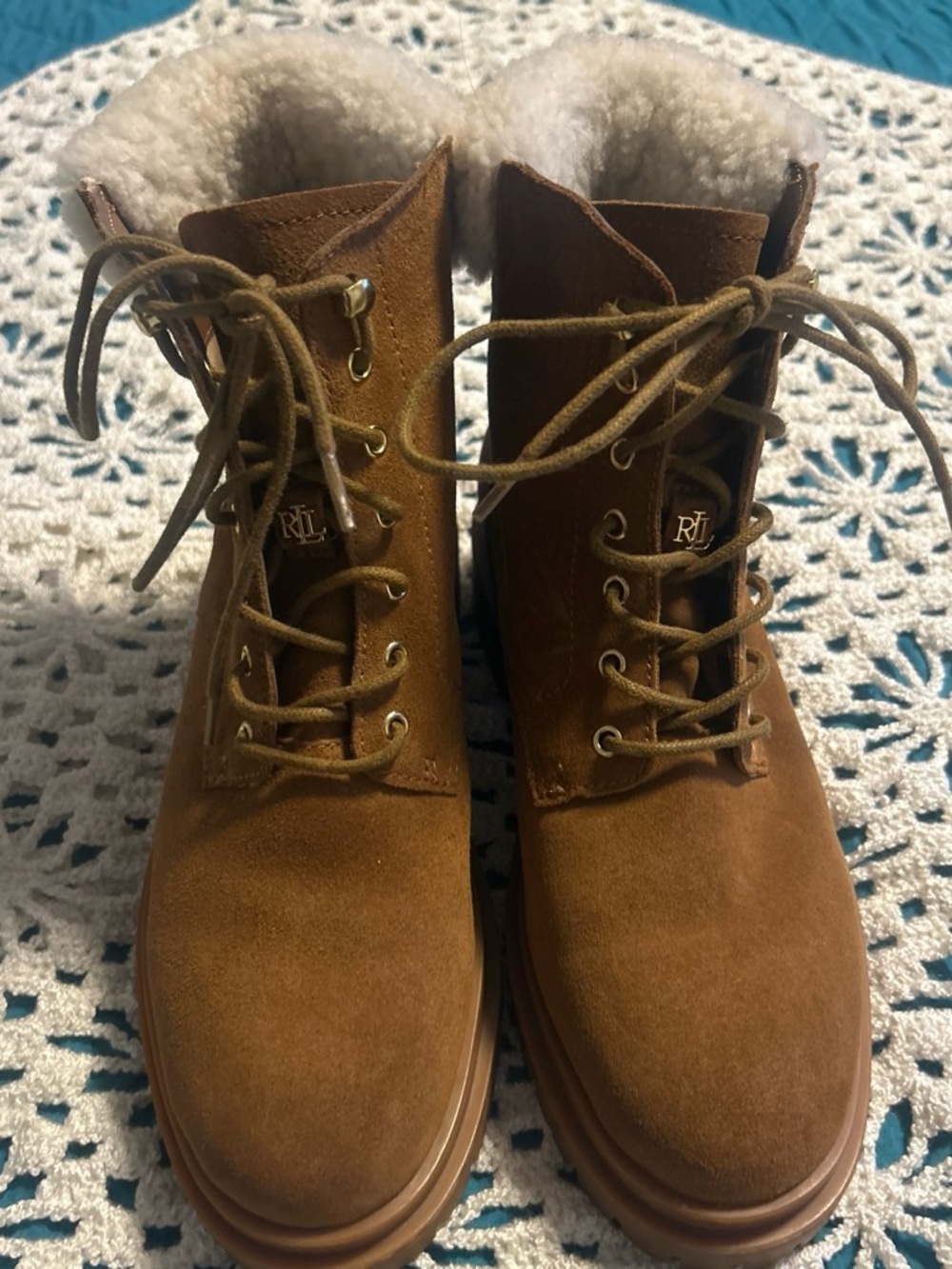Lauren Ralph Lauren Brown Suede Lace-Up Shearling Boots